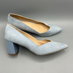 Ann Taylor Block Heel Suede Pumps Pointed Block Heel Shoes Blue Womens Size 10M